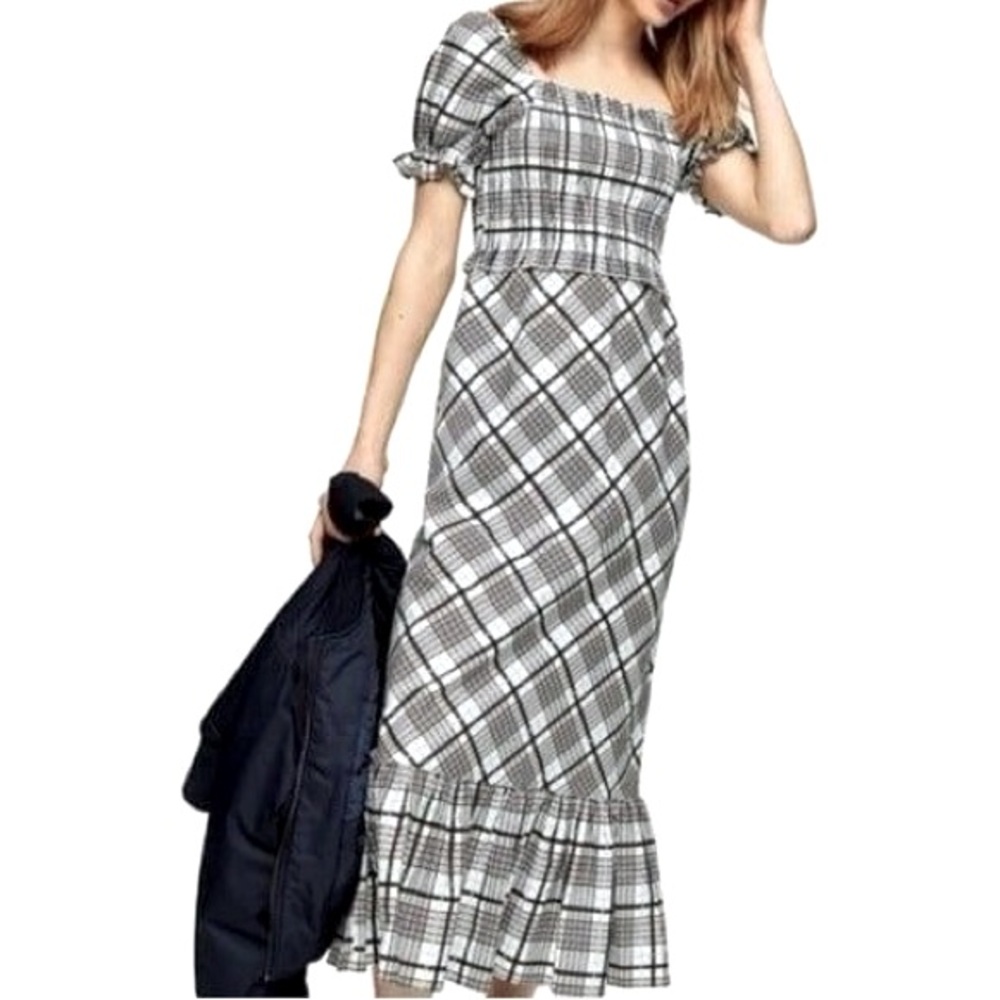 Topshop Black and White Checkered Midi Dress (NEW)